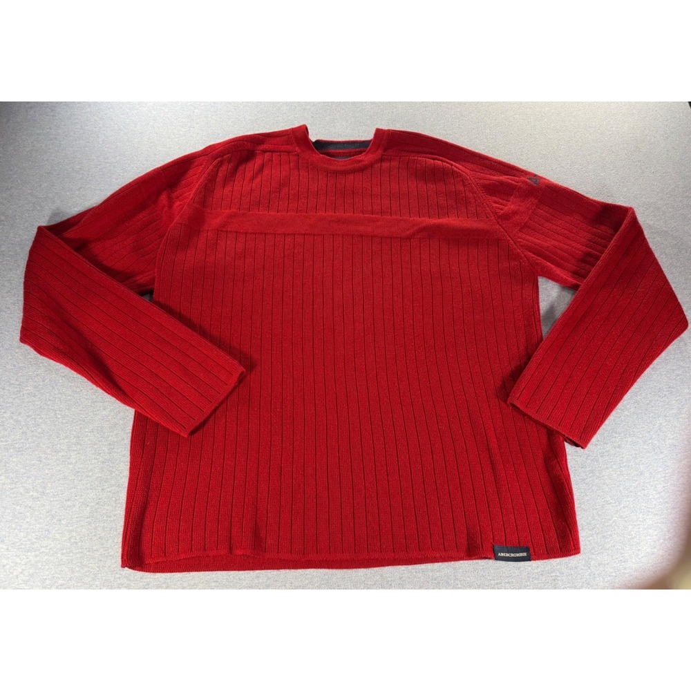 Vtg 90s Abercrombie & Fitch A-1892 Red Ribbed Crewneck Sweater Mens Large